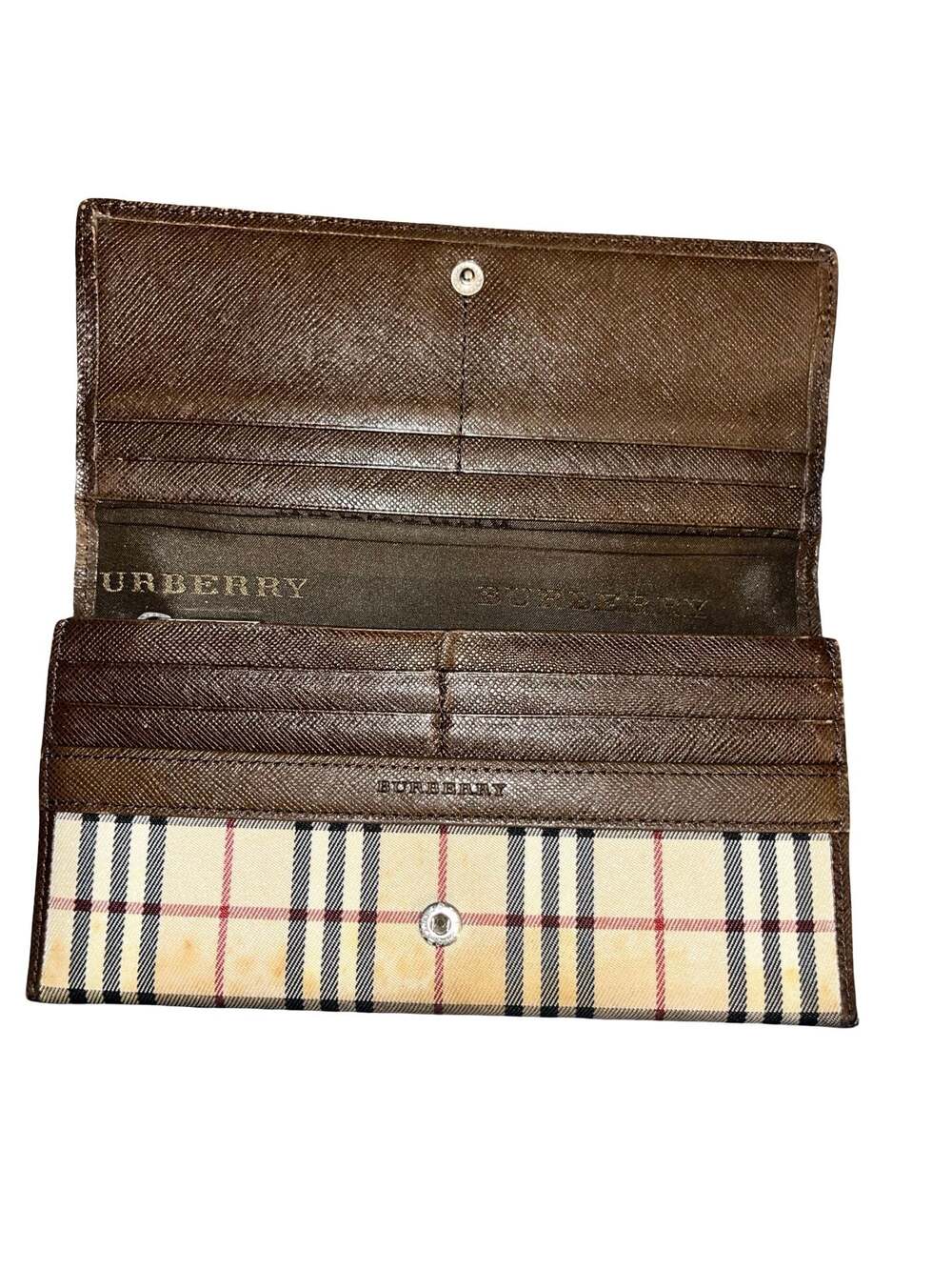 Burberry Vintage Nova Check Canvas & Brown Leather Long Tri-fold Wallet - Picture 6 of 12